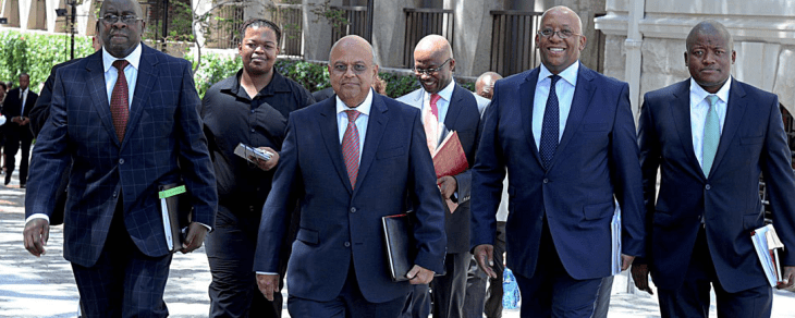 Minister Pravin Gordhan and his 'budget team' on their way to parliment [Picture credit-SARS]