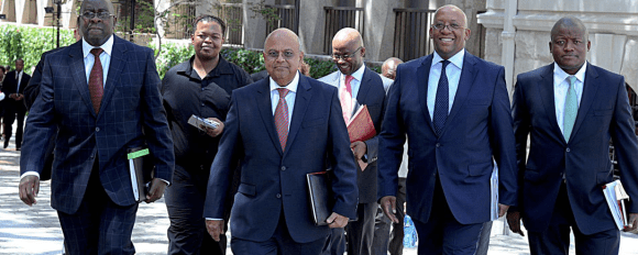 Minister Pravin Gordhan and his 'budget team' on their way to parliment [Picture credit-SARS]