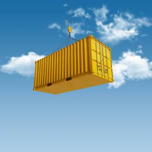 High quality 3D render shipping container during transport