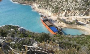 The MV Amaranthus moored on the west coast of Zakynthos. [Photo: Hellenic Coast Guard]